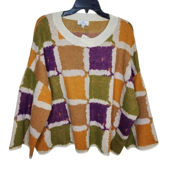 Urban Daizy Cozy Patchwork Knitwear Wool Blend Sweater Boho #227 - Picture 2 of 5